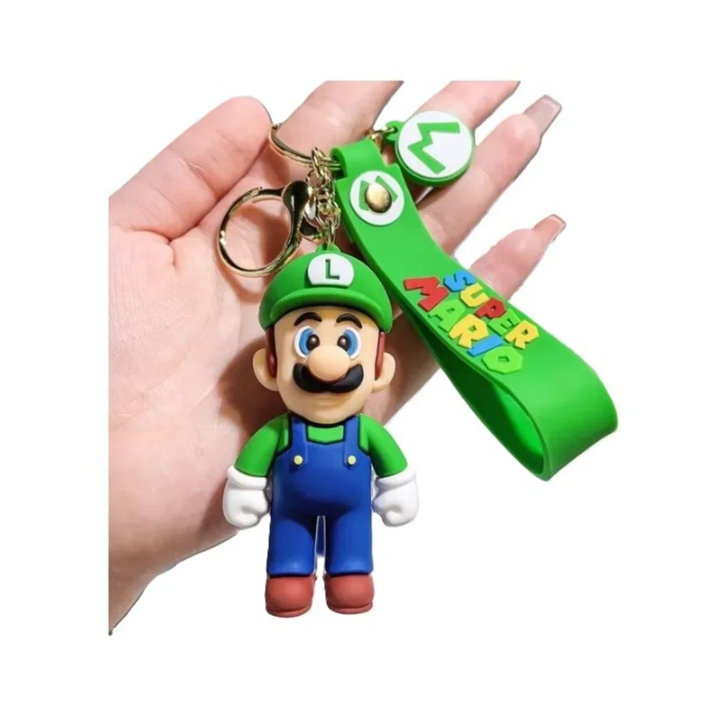 Mario Luigi Super Bros Figure Keychain Set Silicone Strap Keyring